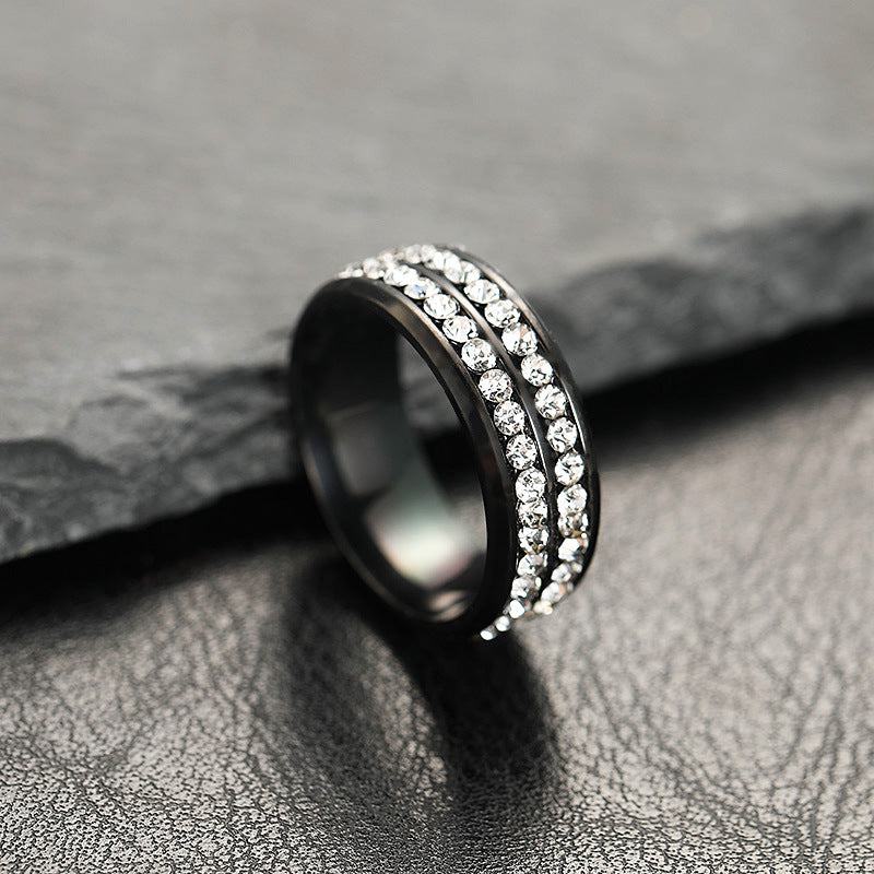 Women's Stainless Ornament Double Row Full Rhinestone Rings