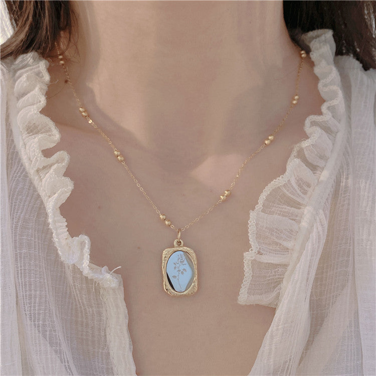 Mirror Rose Sweater Chain Graceful Titanium Necklaces