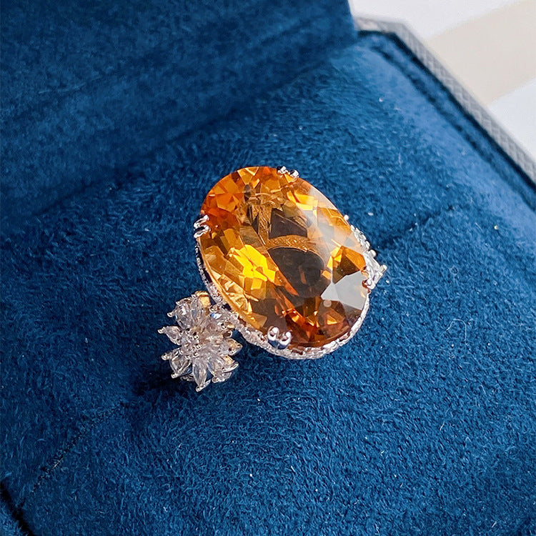 Women's Live Broadcast Flash Simulation Citrine Full Rings