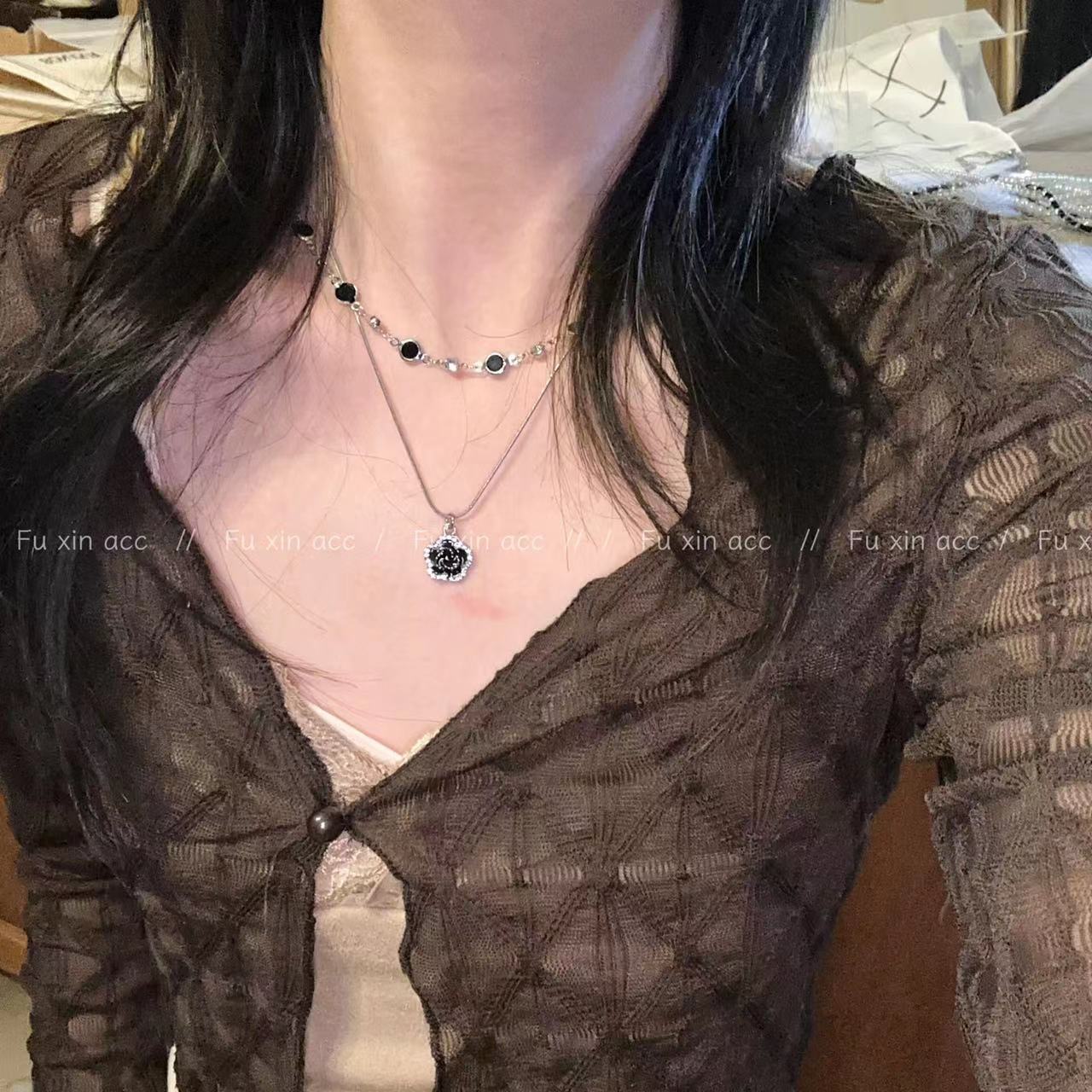 Temperament Wild Zircon Rose Double Layer Twin Necklaces