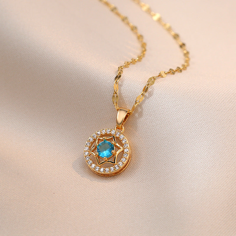 Women's Aquamarine Zircon Flower Special Interest Light Necklaces