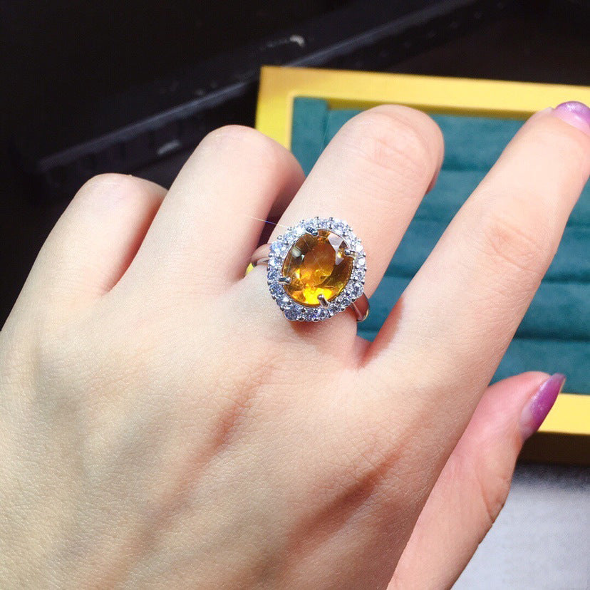 Women's Live Simulation Citrine Full Diamond Temperament Rings