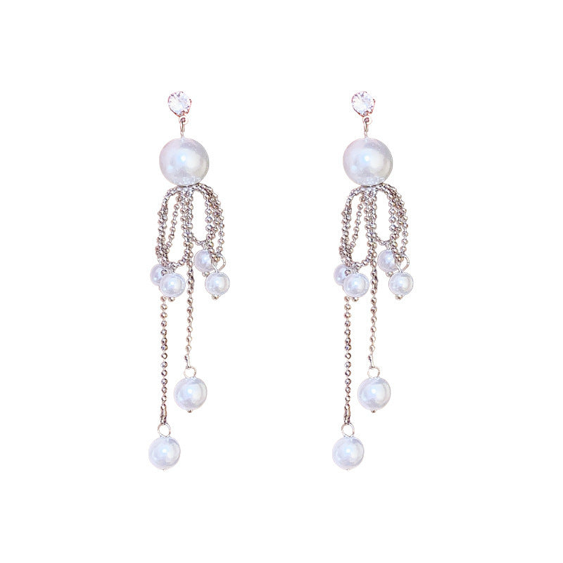 Pearl Tassel Temperament Personalized Minority Design Sier Earrings