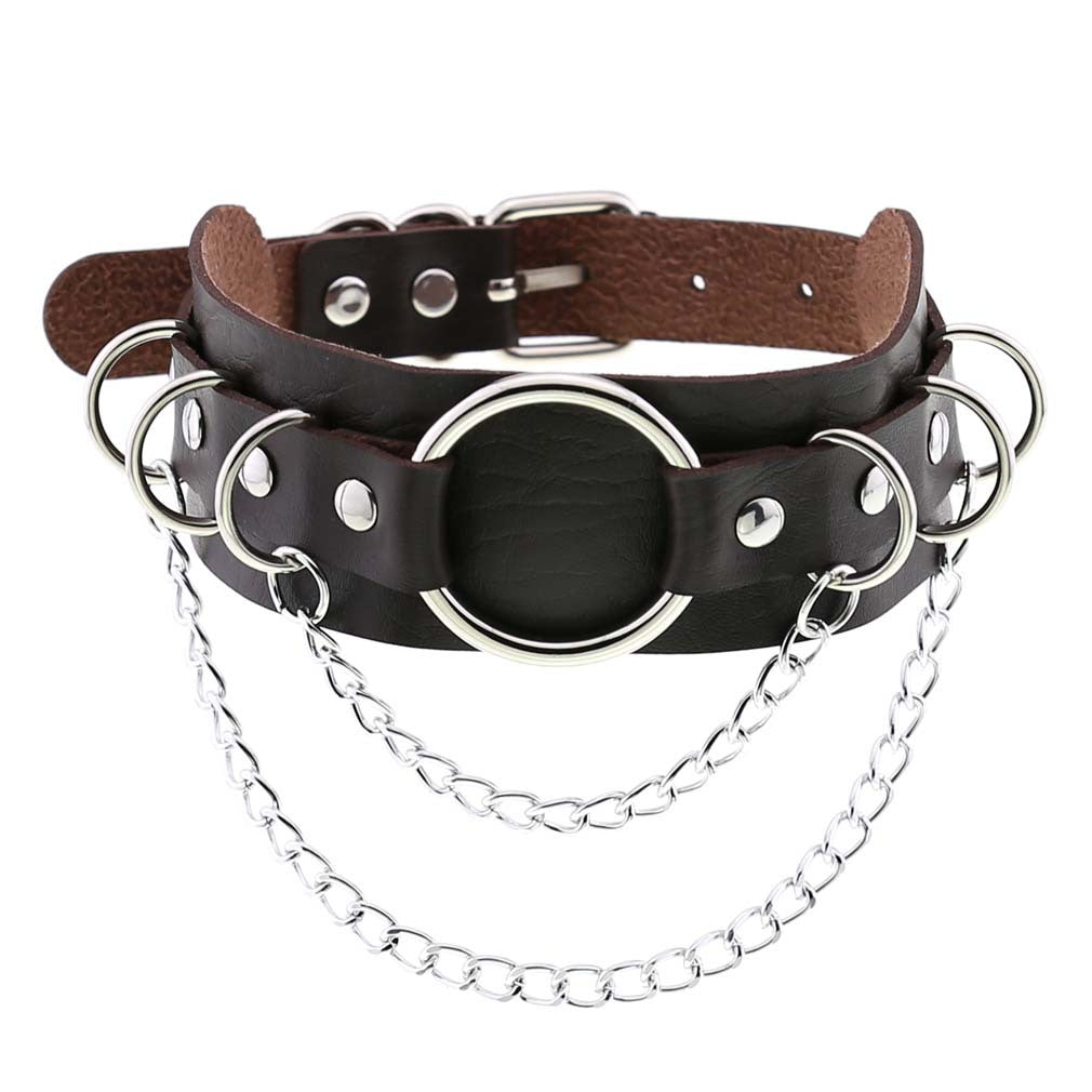 Colliers de clavicule en métal de personnalité en forme de O en cuir Punk