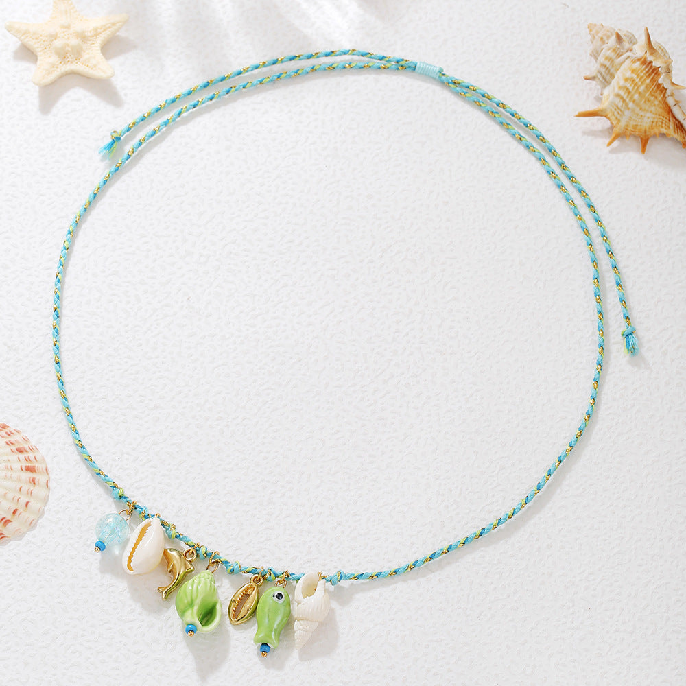 Summer Ocean Shell Dolphin Dopamine Ceramic Fish Colorful Ropes Necklace