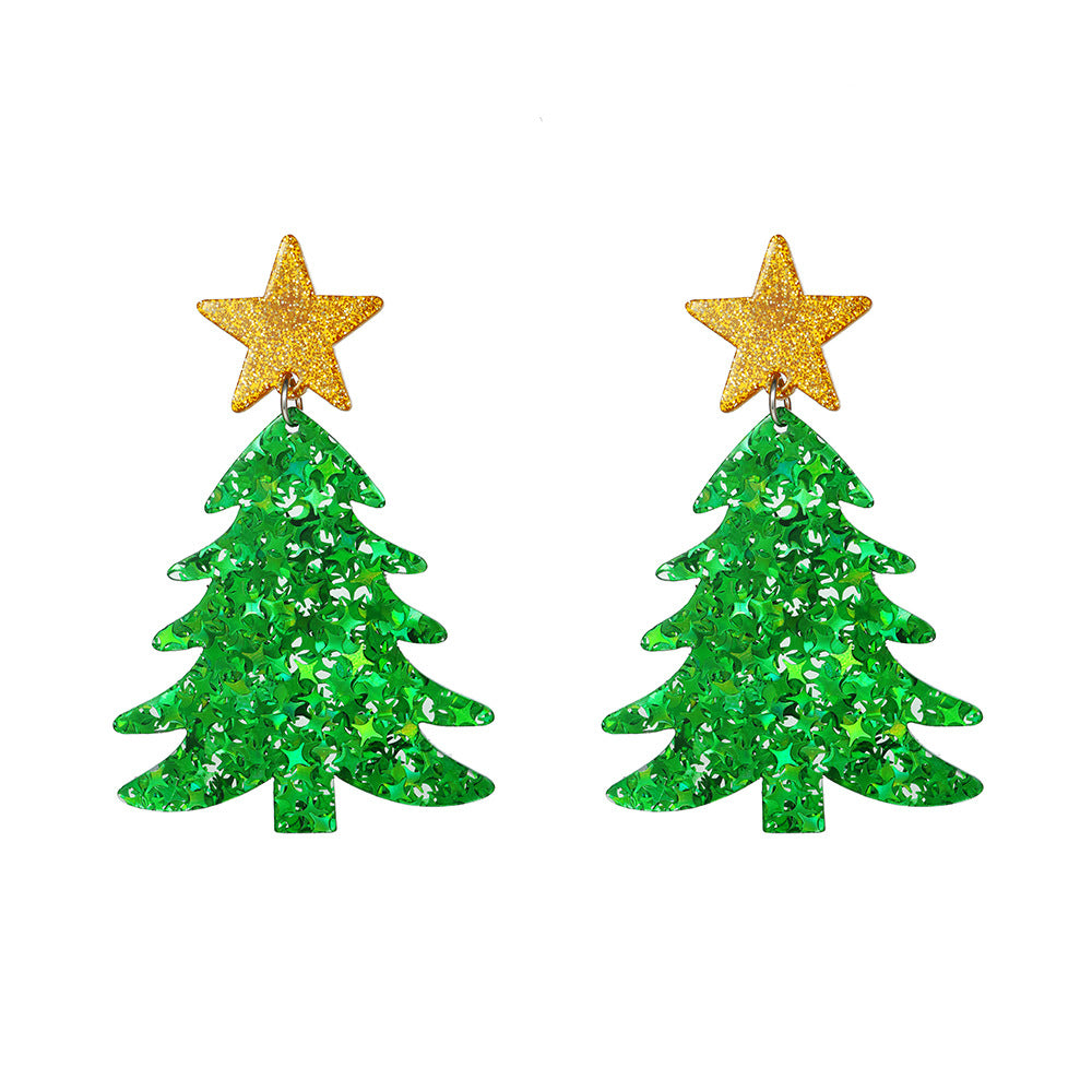 Acrylic Christmas Tree Plate Exaggerated Pentagram Earrings
