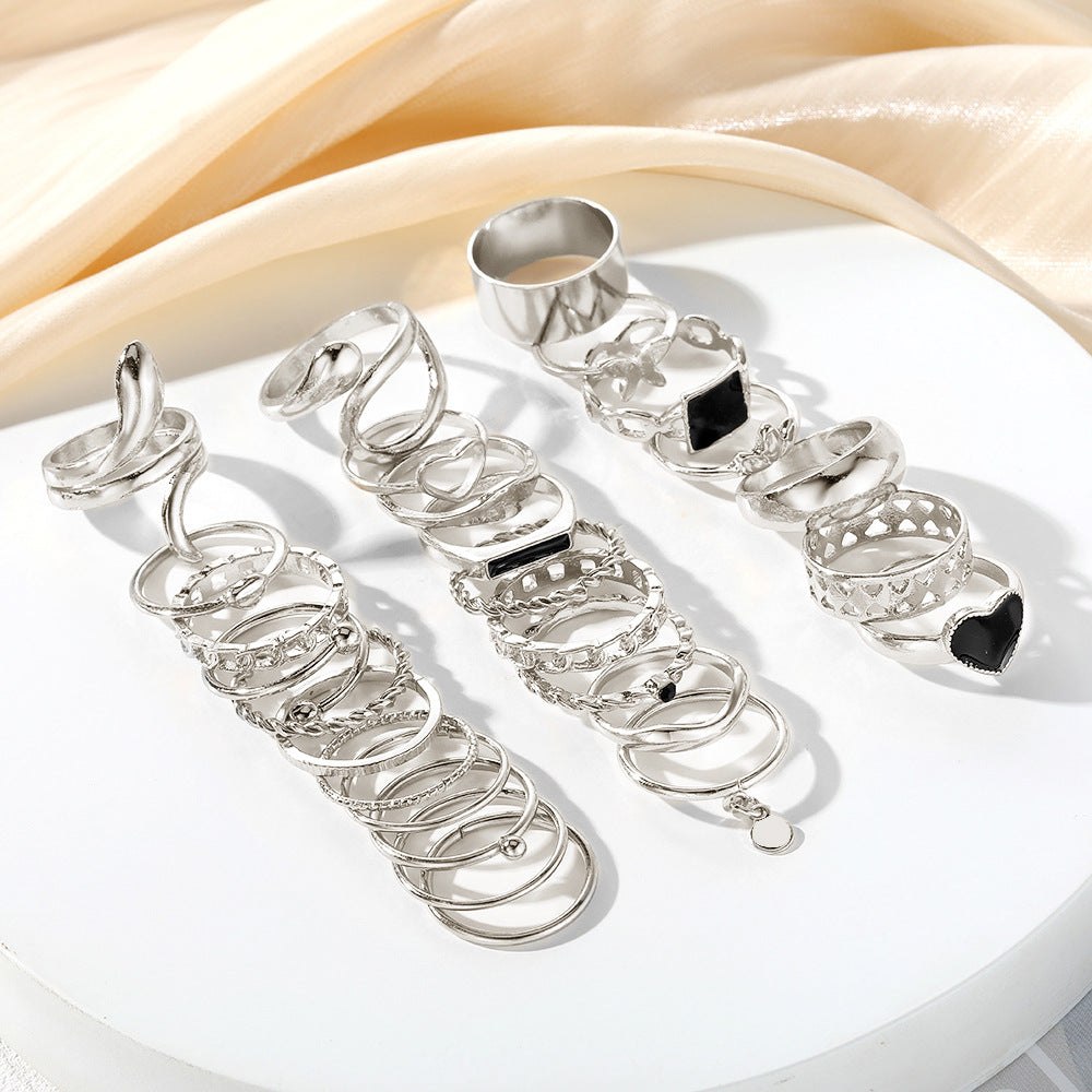 Metal Black Epoxy Love Square Set French Retro Rings