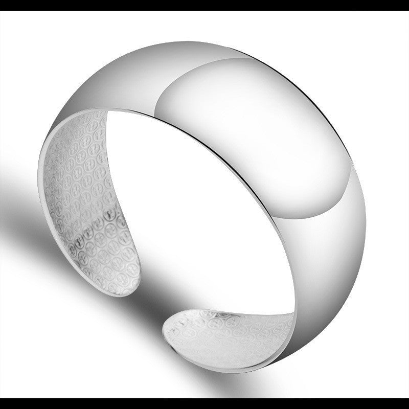 Women's Fu Character Ethnic Style Sier Sterling Light Wide Face Stylish Bracelet