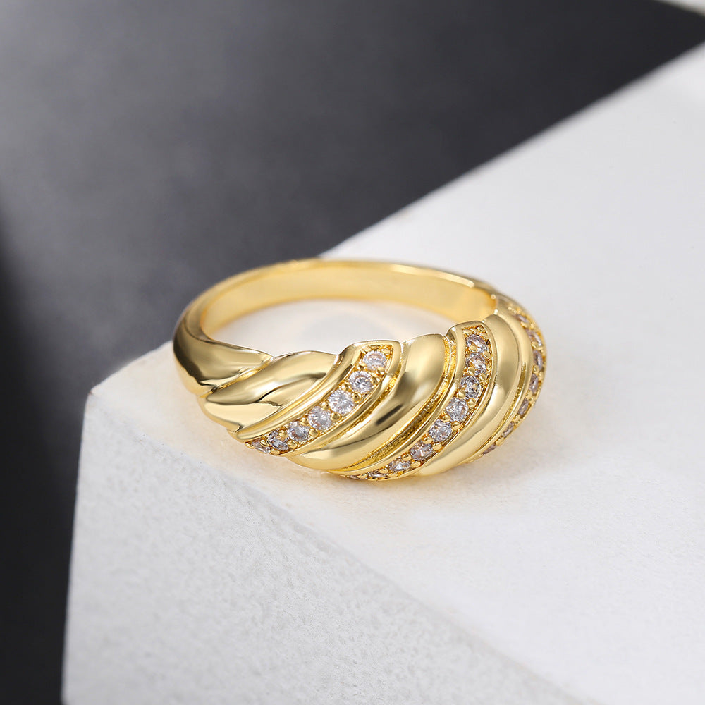 Women's Twist Zircon Gold Jewelry Croissant Round Rings
