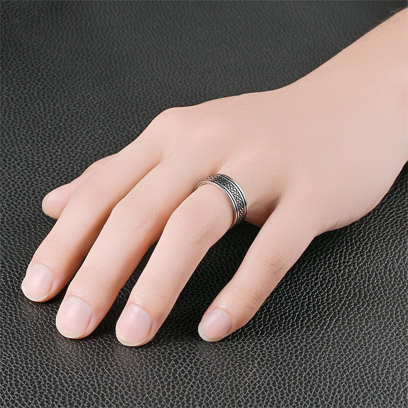 Herren-Titanstahl-Punk-Gothic-Ring mit tibetischer Schrift