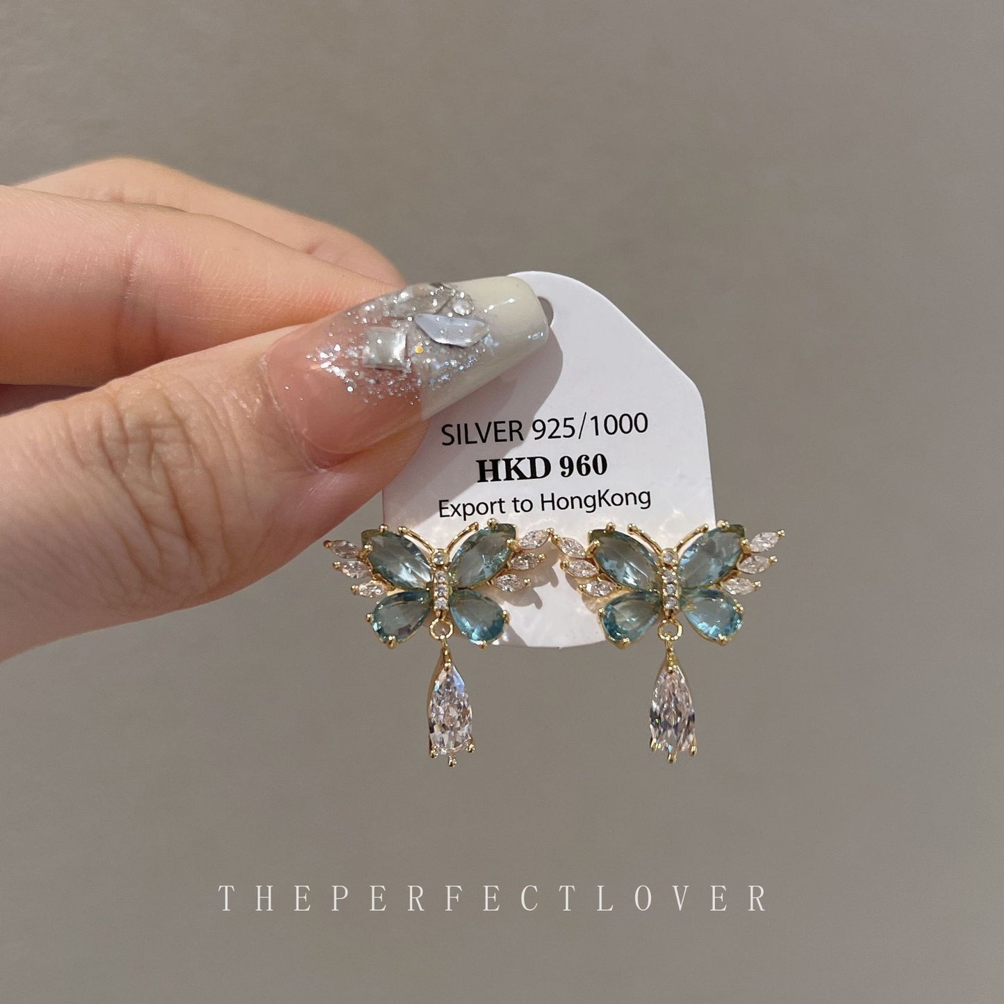 Women's Refined Zircon Butterfly Niche Design Water Drop Earrings