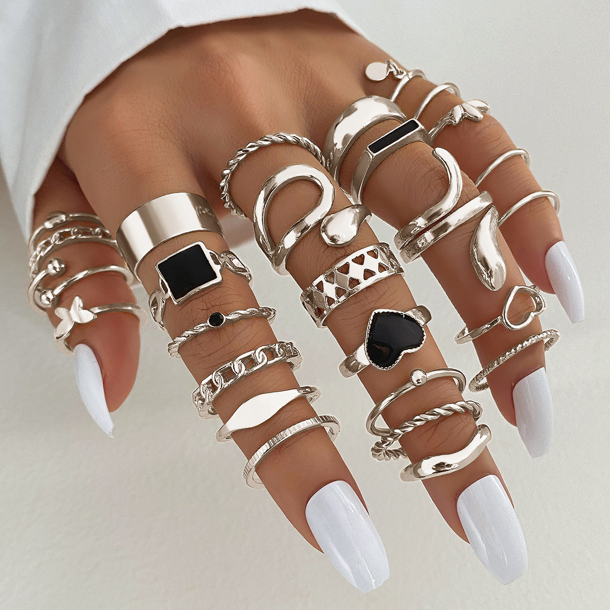 Metal Black Epoxy Love Square Set French Retro Rings