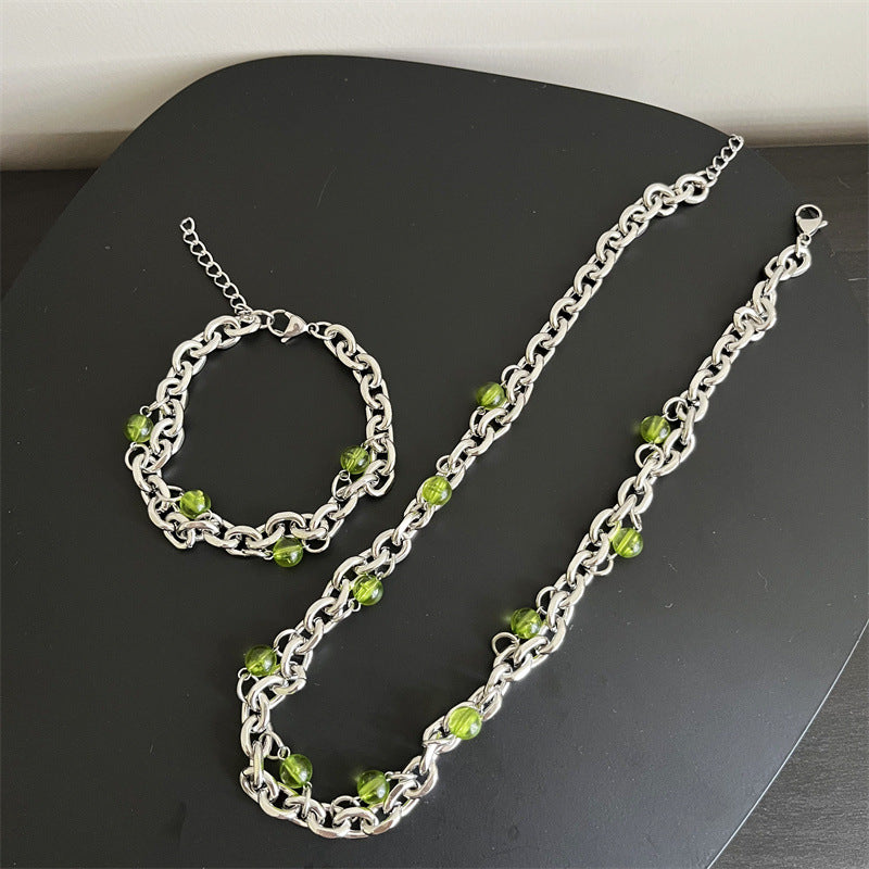 Steel Blue Green Beads Hip Hop Punk Temperamental Minority Necklaces