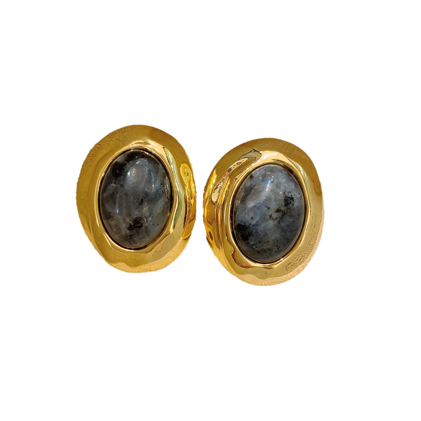 Boucles d'oreilles rétro en verre ovale doré pour femmes, Noble Sister