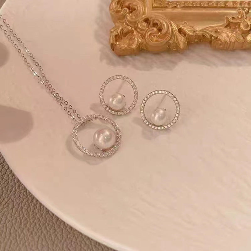 Damen Sterling Silber Kreis und Perle für Retro-Ohrringe