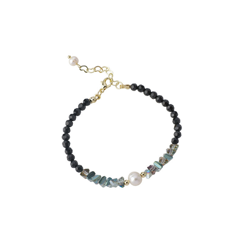 Colliers de conception de niche en cristal noir avec perles d'eau douce pour femmes