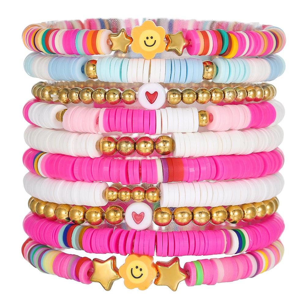 Rainbow Love Beaded Polymer Clay Imitation Bracelets
