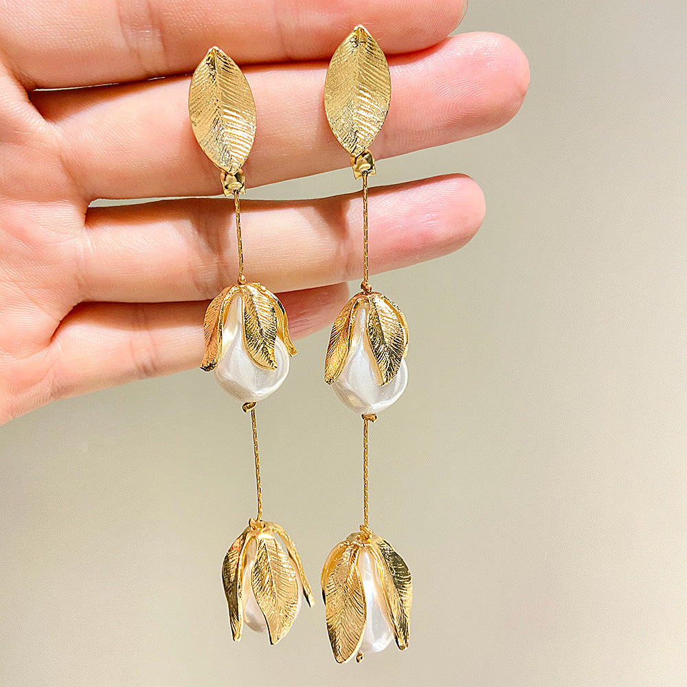 Baroque Pearl Tassel Vintage Alloy Inlaid Earrings