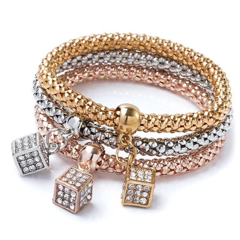 Damen-Anzug-Stretch-Popcorn-Mais-Ketten-Diamant-Eulen-Armbänder