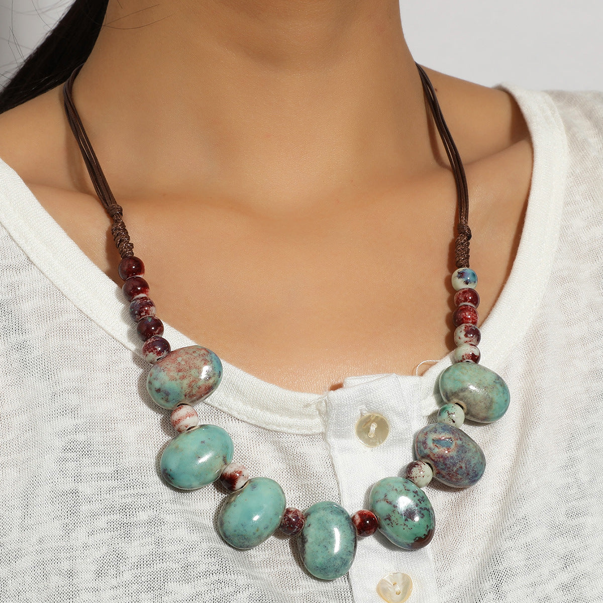 Fashion Beaded Ceramic Beads Bohemian Gravel Color Necklaces