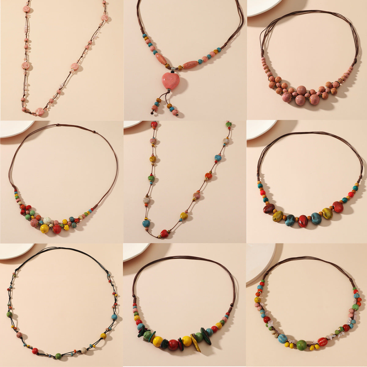 Fashion Beaded Ceramic Beads Bohemian Gravel Color Necklaces