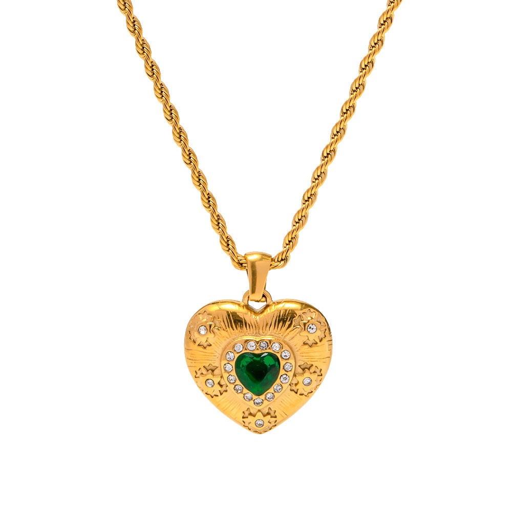 Texture émeraude Zircon pendentif en forme de coeur fait colliers