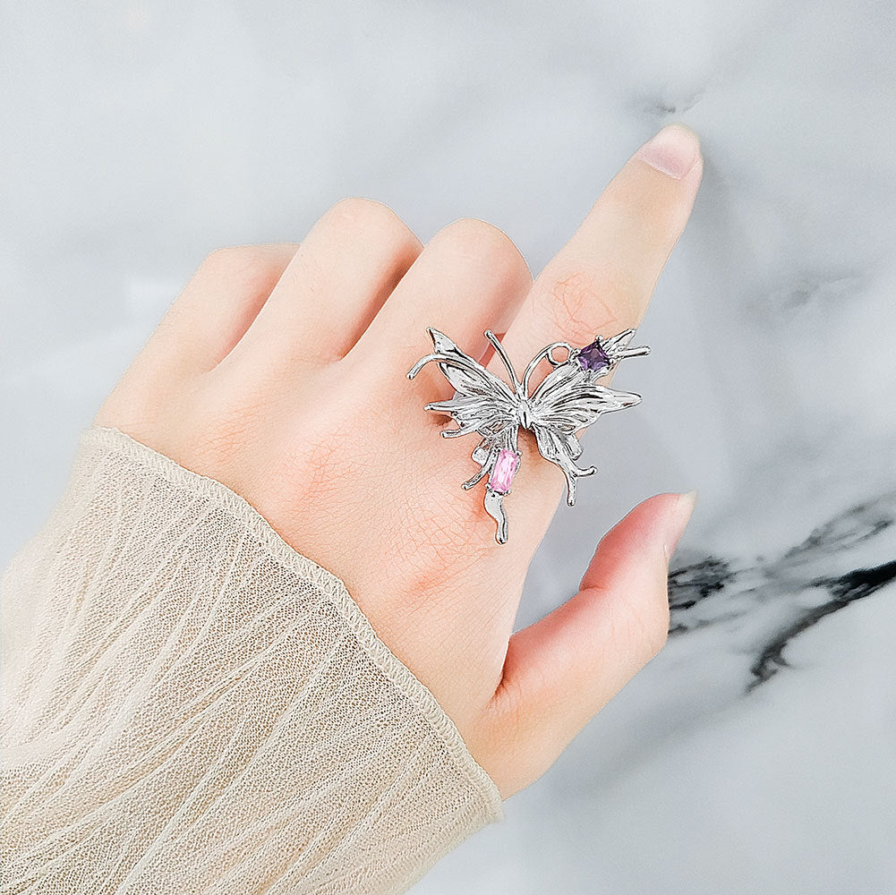 Women's Retro Fashion Micro Inlaid Zircon Open Hip Hop Rings