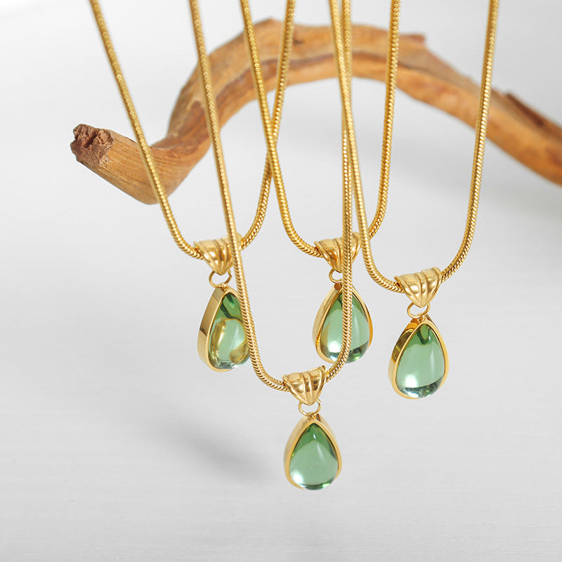 Colliers rétro pour femmes, pendentif goutte d'eau, vert Olive, bleu