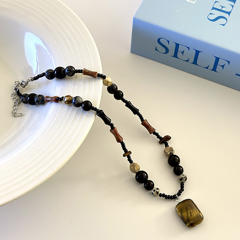 Chaîne de clavicule perlée en œil de tigre naturel, colliers anciens féminins