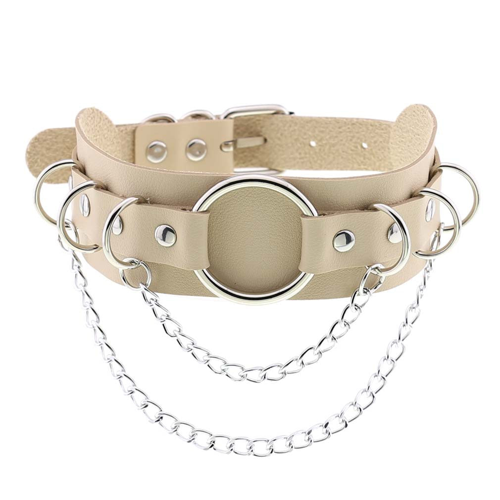 Colliers de clavicule en métal de personnalité en forme de O en cuir Punk