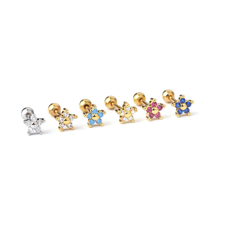 Screw Twist Ball Stainless Steel Thin Needle Stud Earrings