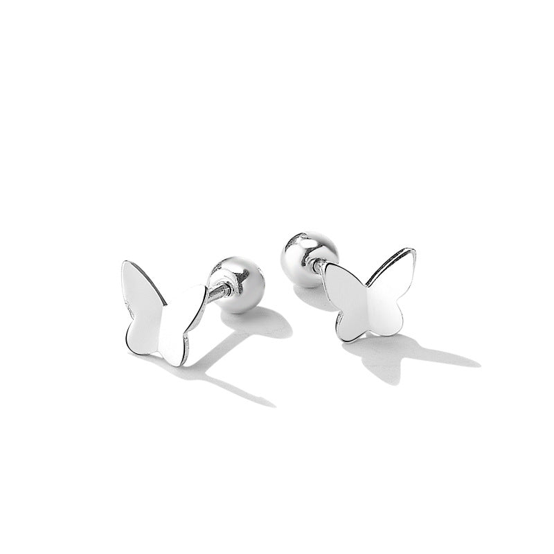Pure Female Screw Tightening Buckle Glossy Butterfly Simple Elegant Earrings