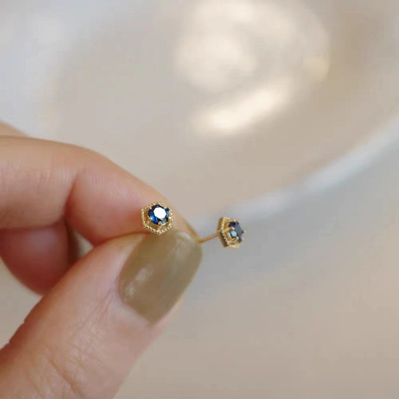 Women's Sterling Sier Gold-plated Blue Pointed Crystal High-grade Earrings