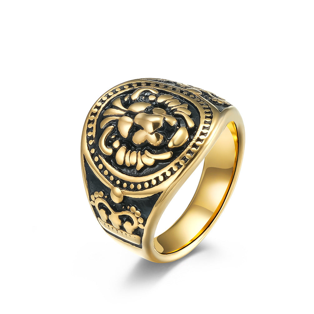 Men's Head Stainless Steel Retro Lion Domineering Rings