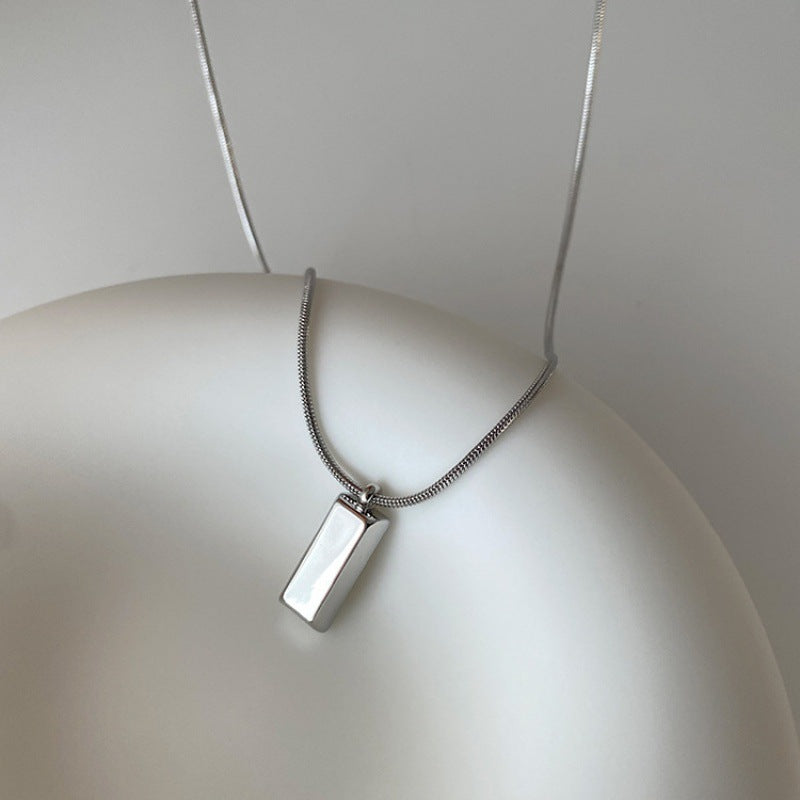 Simple Cold Style Titanium Steel Square Pendant Female Niche Necklaces