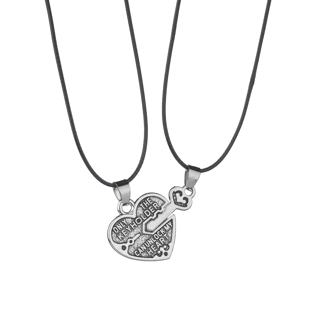 Colliers de couple en corde de cuir avec pendentif clé d'amour personnalisé