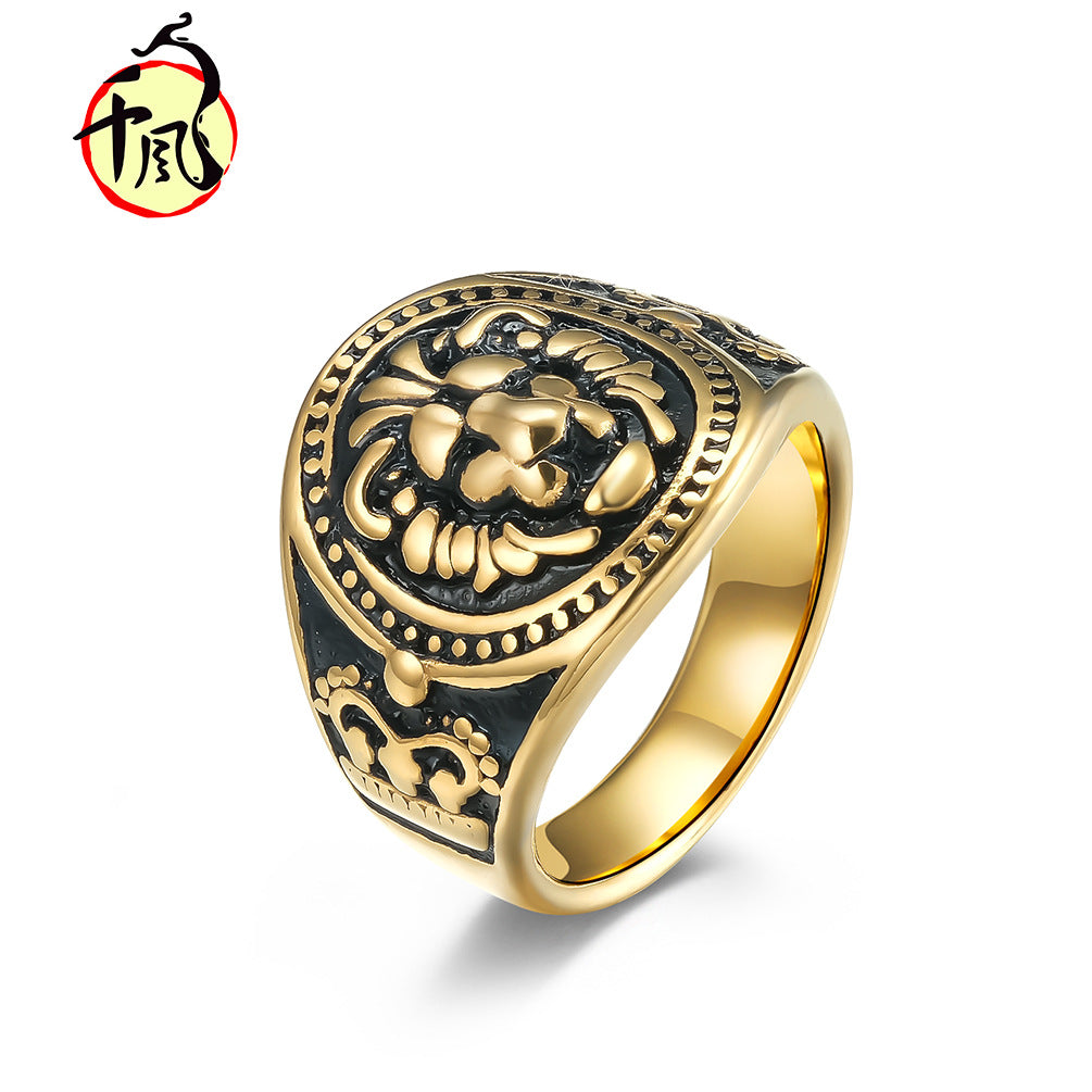 Men's Head Stainless Steel Retro Lion Domineering Rings