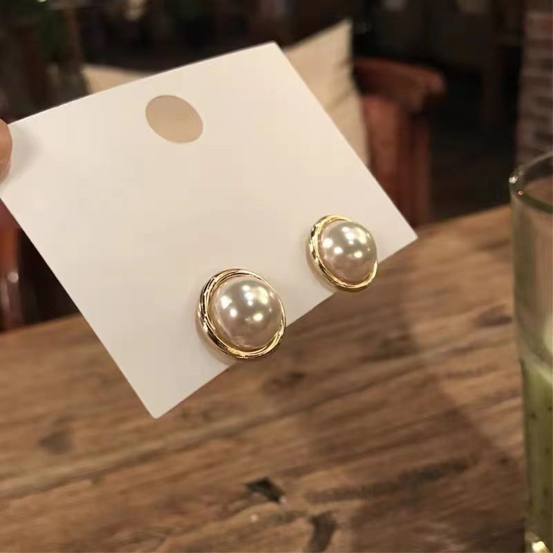 Women's Sier Needle Spiral Metal Imitation Pearl Earrings