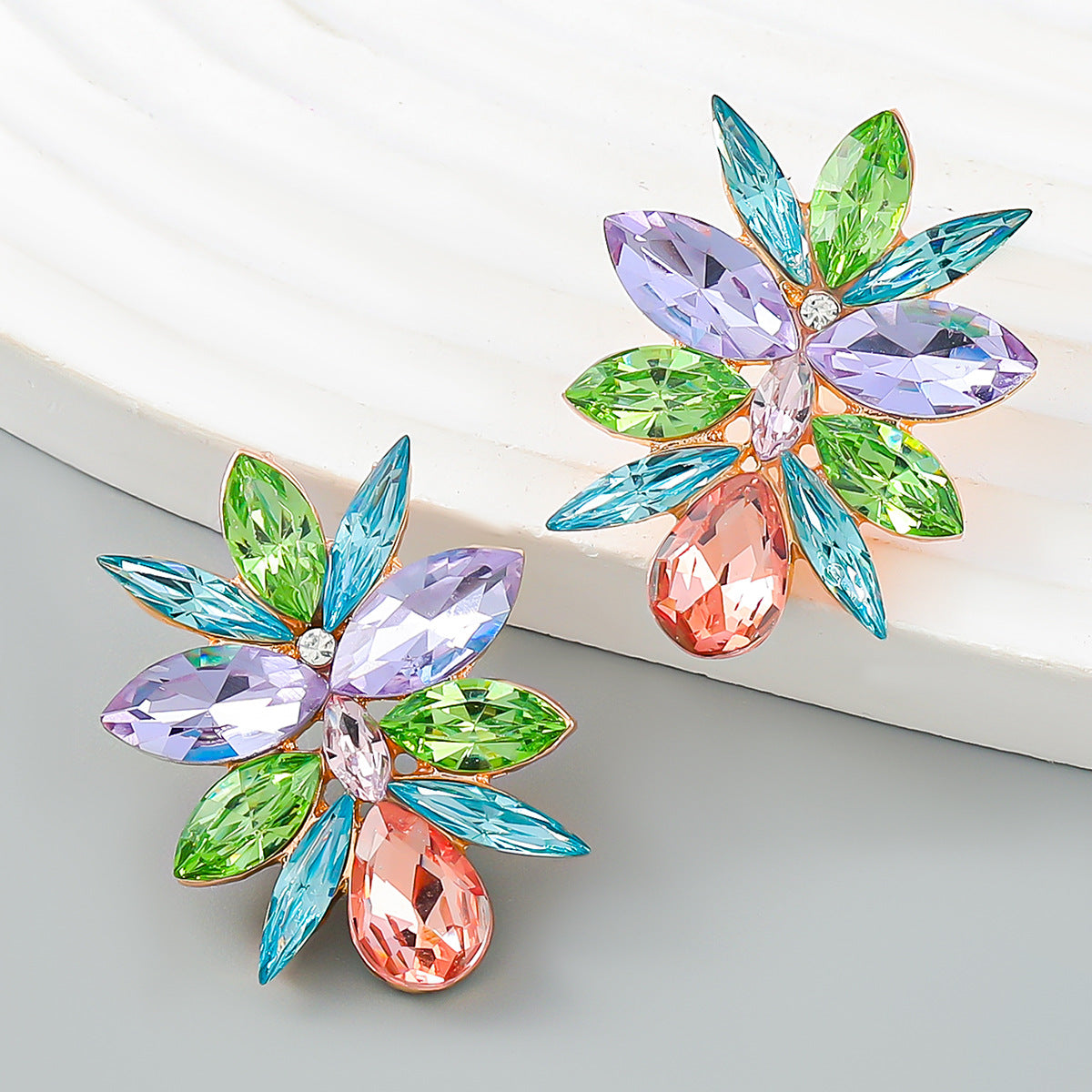 Stylish Colored Diamond Series Alloy Flower Earrings