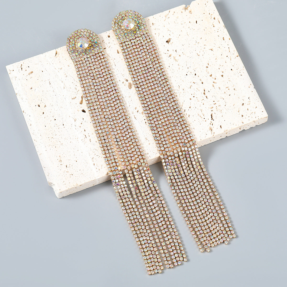 Alloy Diamond Rhinestone Long Fringe Trendy Earrings