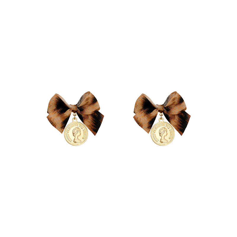 Leopard Bow Gold Coin Female Temperament Earrings