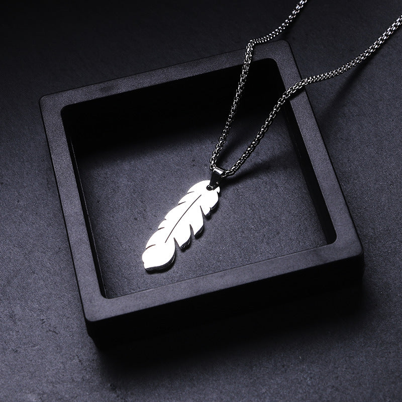 Simple Style Feather Titanium Steel Personalized Necklaces