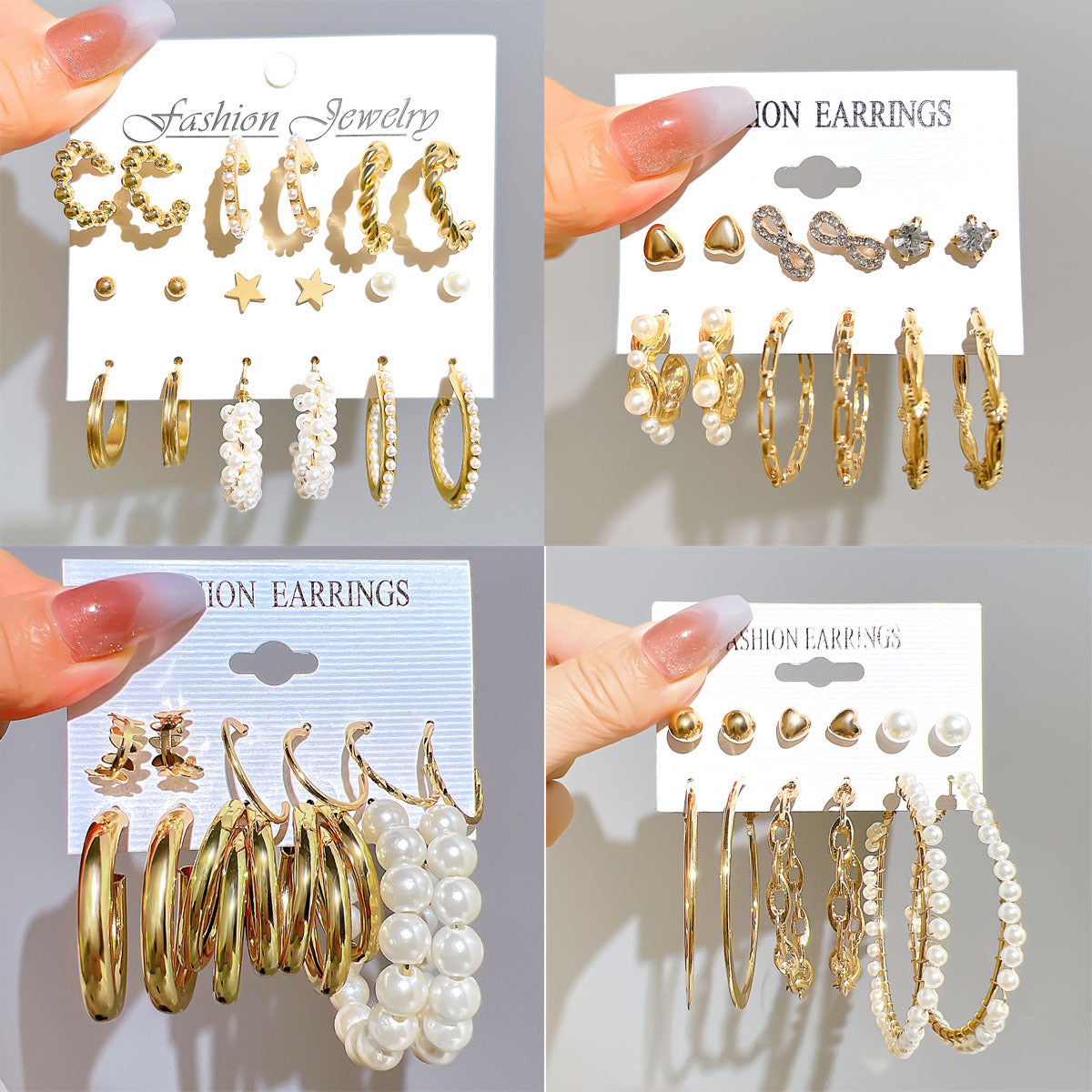 Boucles d'oreilles style Hepburn vintage Star Moon Pearl