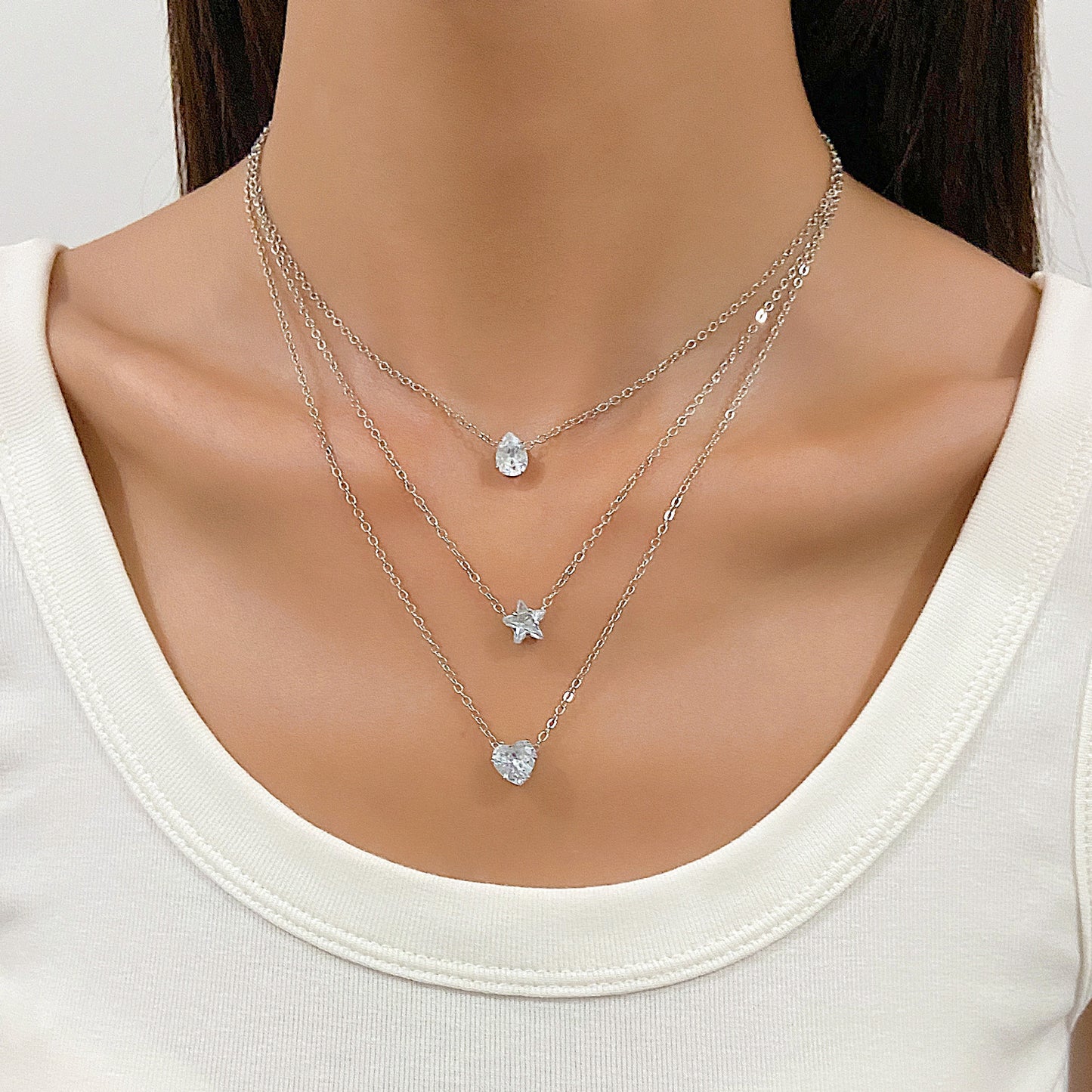 Colliers pendentif coeur élégant femme cristal Zircon