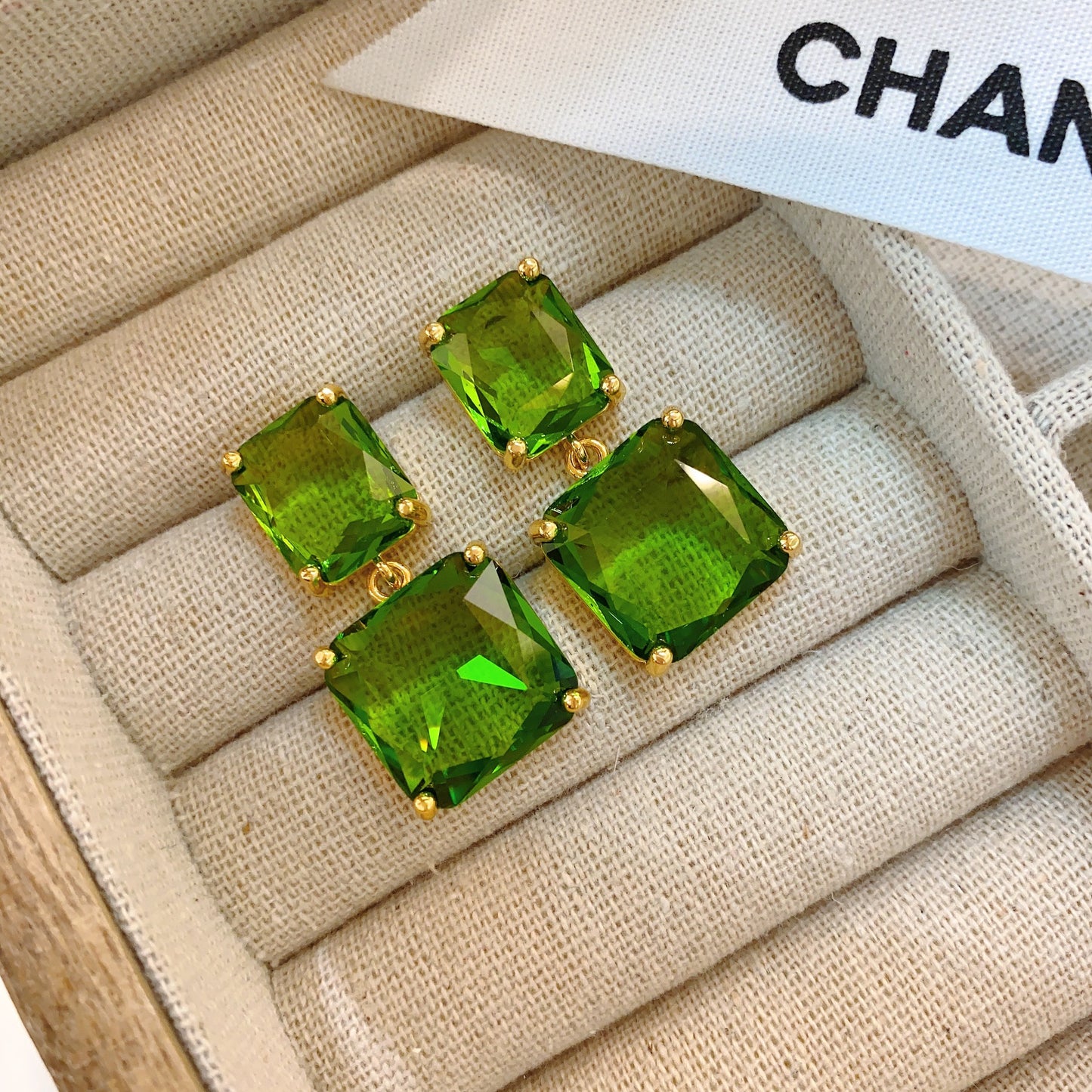 Field French Retro Glaze High Sense Crystal Block Style Earrings