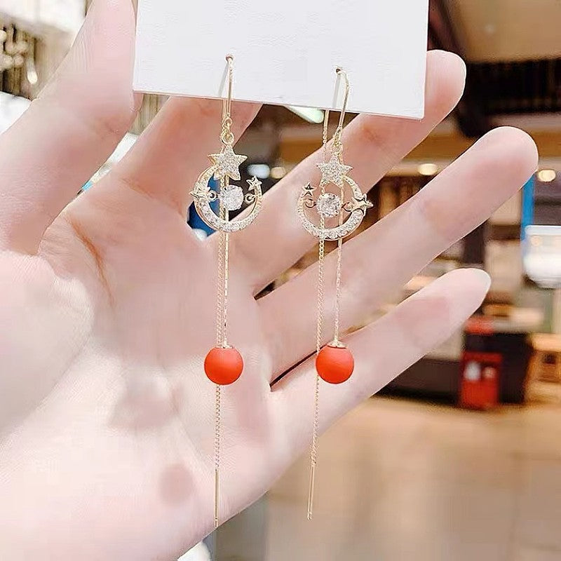 Fashion Zircon Star Moon Pulsatile Heart Female Temperament Earrings