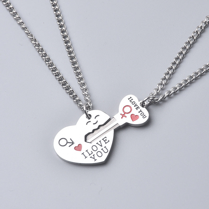 Women's & Men's Titanium Steel Colorfast Couple English Love You And Necklaces