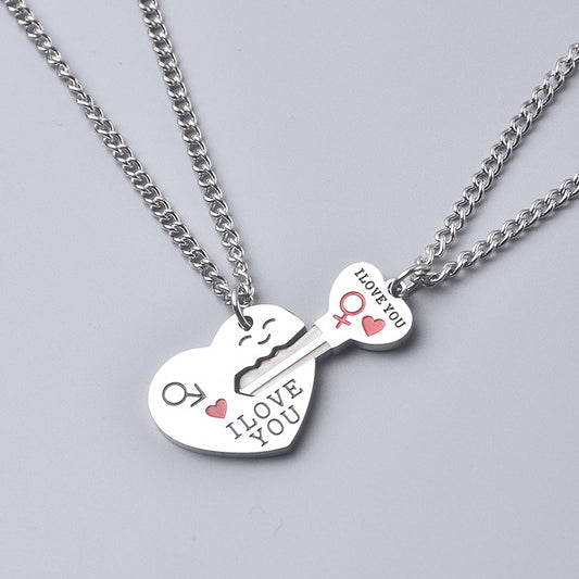 Women's & Men's Titanium Steel Colorfast Couple English Love You And Necklaces