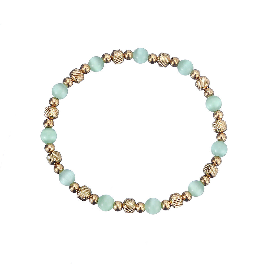 Steel Waterproof Hard-wearing Shiny Opal Round Beads Batch Pattern Elastic Bracelet