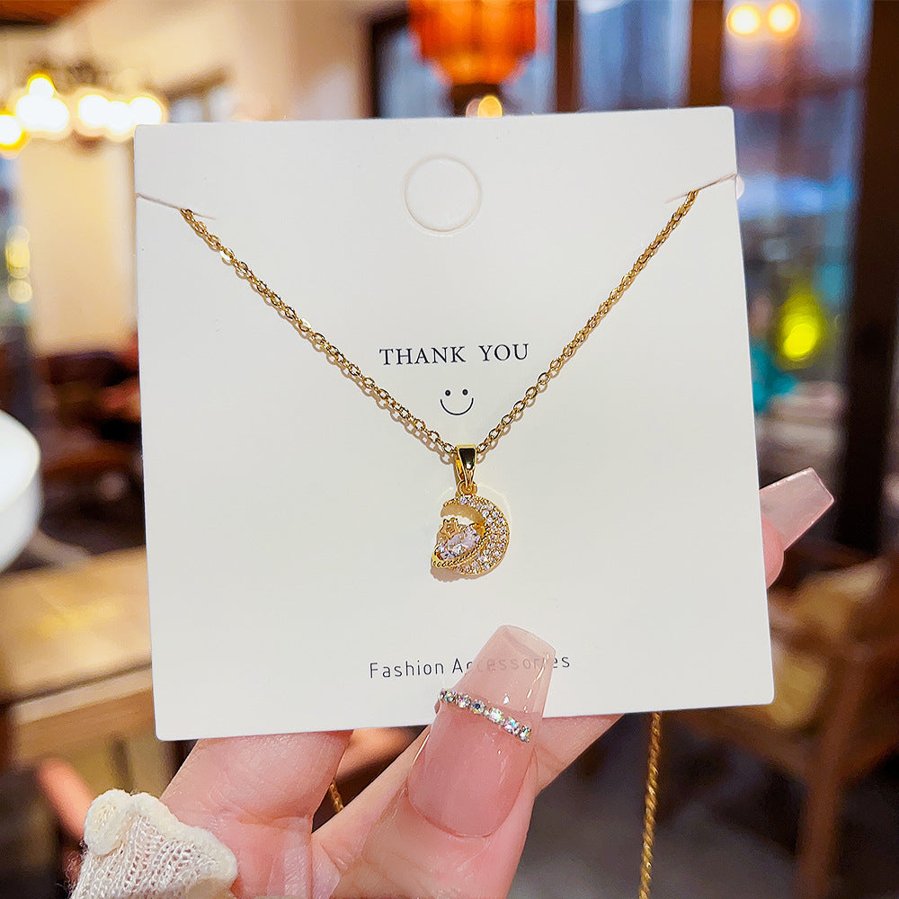 Colliers de luxe en Zircon pour femmes, planète lune, lumière minoritaire